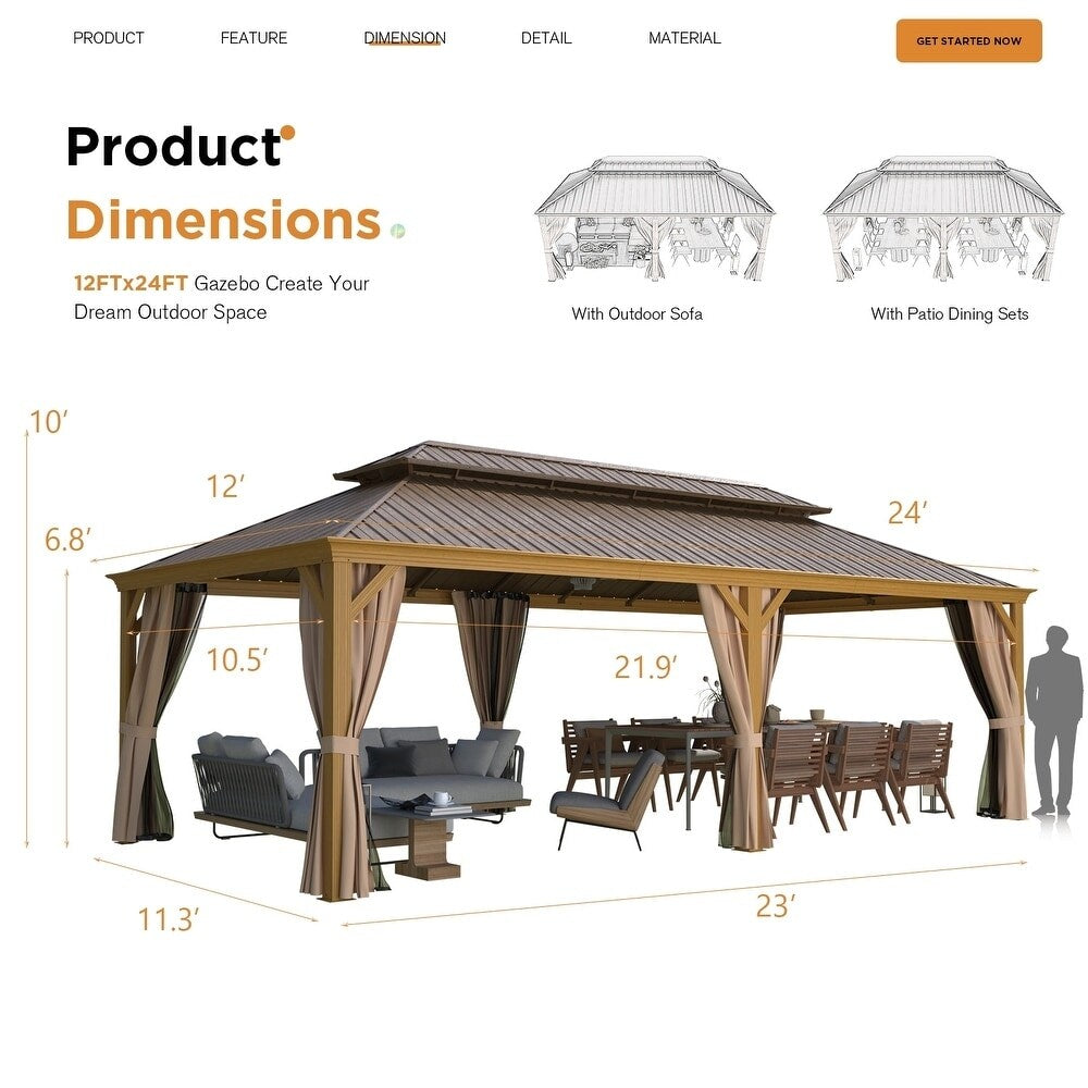 Outdoor Hardtop Gazebo with Galvanized Steel Double Roof & Aluminum Frame, Outdoor Pergola with Premium Curtains and Nettings