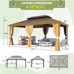 Outdoor Hardtop Gazebo with Galvanized Steel Double Roof & Aluminum Frame, Outdoor Pergola with Premium Curtains and Nettings