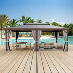 Outdoor Hardtop Gazebo with Galvanized Steel Double Roof & Aluminum Frame, Outdoor Pergola with Premium Curtains and Nettings