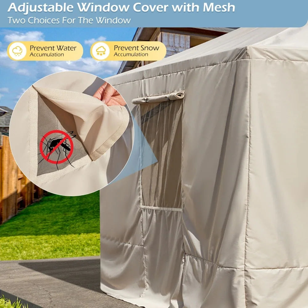 Outdoor Hardtop Gazebo with Galvanized Steel Double Roof & Aluminum Frame, Outdoor Pergola with Premium Curtains and Nettings