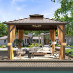 Outdoor Hardtop Gazebo with Galvanized Steel Double Roof & Aluminum Frame, Outdoor Pergola with Premium Curtains and Nettings