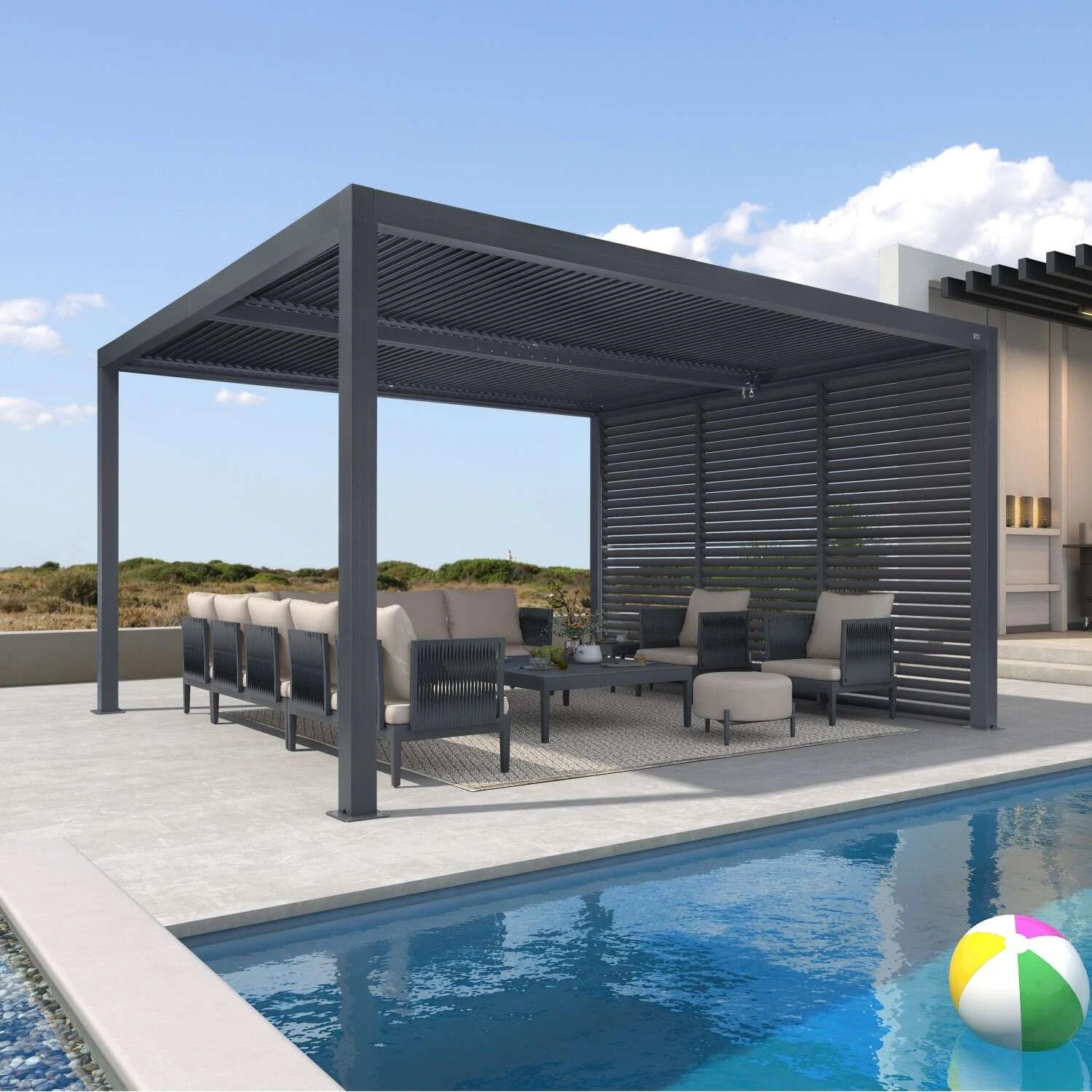 Gray Louvered Pergola Outdoor Aluminum Pergola with Adjustable Roof for Patio Gray Hardtop Gazebo