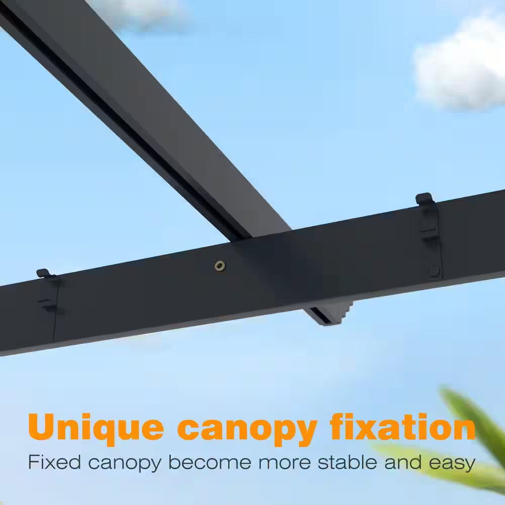 16 Ft. W X 12 Ft. D Aluminum Pergola Outdoor with Dark Gray Retractable Canopy
