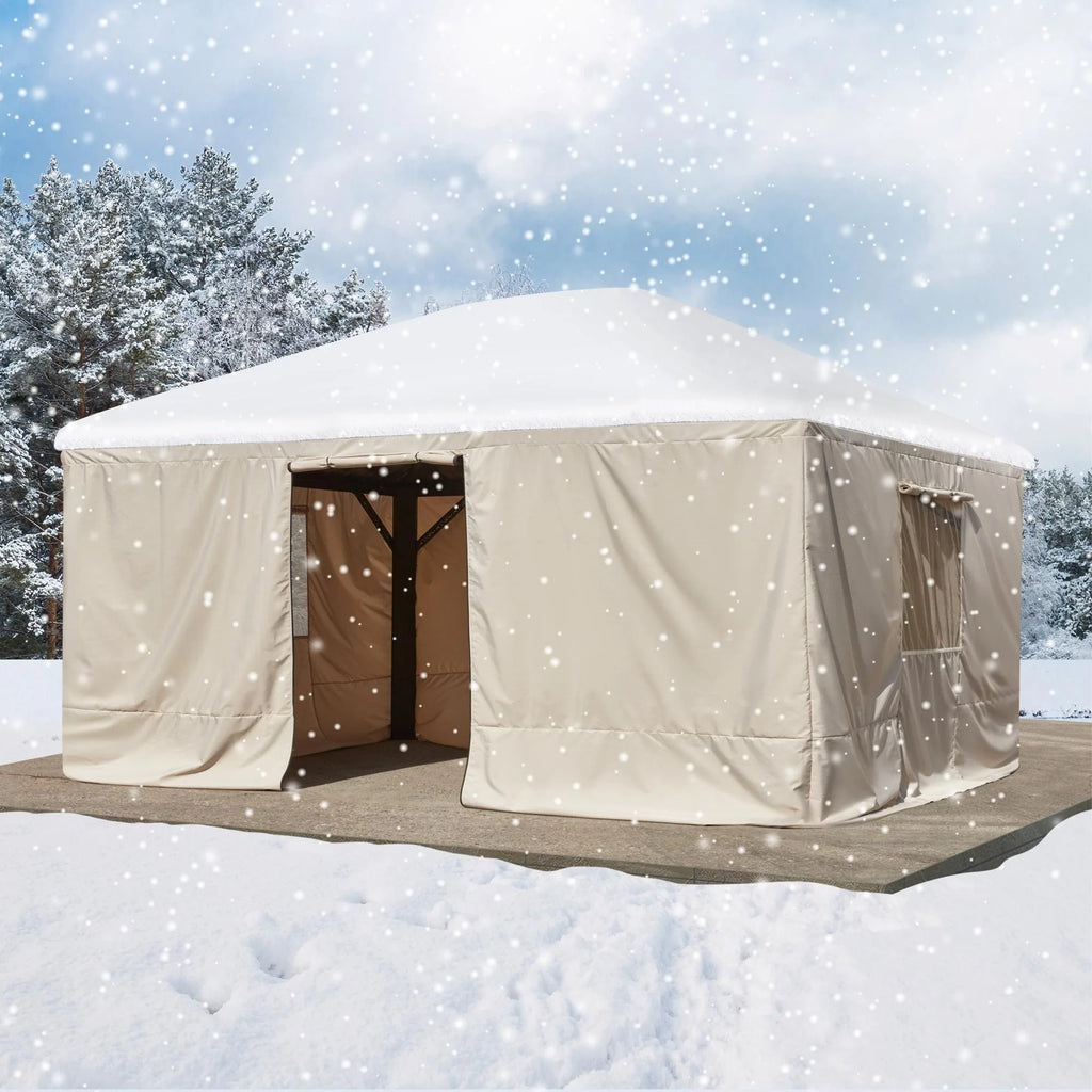 Outdoor Hardtop Gazebo with Galvanized Steel Double Roof & Aluminum Frame, Outdoor Pergola with Premium Curtains and Nettings