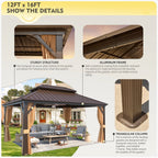 Outdoor Hardtop Gazebo with Galvanized Steel Double Roof & Aluminum Frame, Outdoor Pergola with Premium Curtains and Nettings