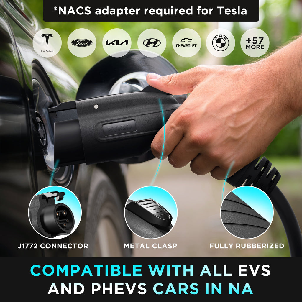 Level 2 EV Charger - 48 Amp, NEMA 14-50, 240V J1772, 25' Cord, Certified