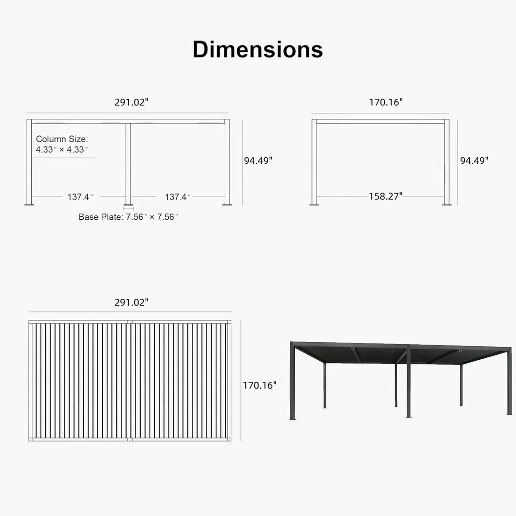 Gray Louvered Pergola Outdoor Aluminum Pergola with Adjustable Roof for Patio Gray Hardtop Gazebo