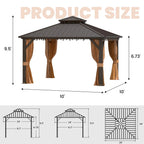 Outdoor Hardtop Gazebo with Galvanized Steel Double Roof & Aluminum Frame, Outdoor Pergola with Premium Curtains and Nettings