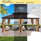 Outdoor Hardtop Gazebo with Galvanized Steel Double Roof & Aluminum Frame, Outdoor Pergola with Premium Curtains and Nettings