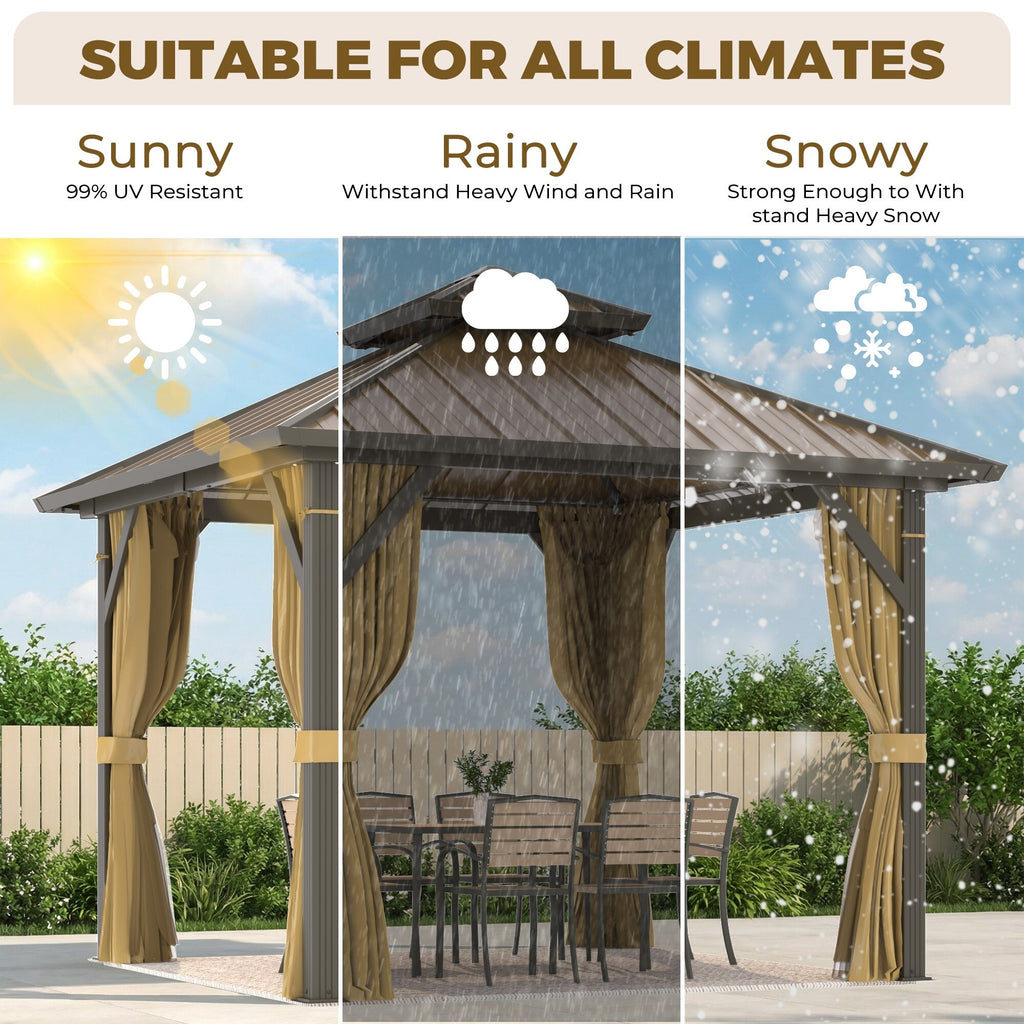 Outdoor Hardtop Gazebo with Galvanized Steel Double Roof & Aluminum Frame, Outdoor Pergola with Premium Curtains and Nettings