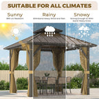 Outdoor Hardtop Gazebo with Galvanized Steel Double Roof & Aluminum Frame, Outdoor Pergola with Premium Curtains and Nettings